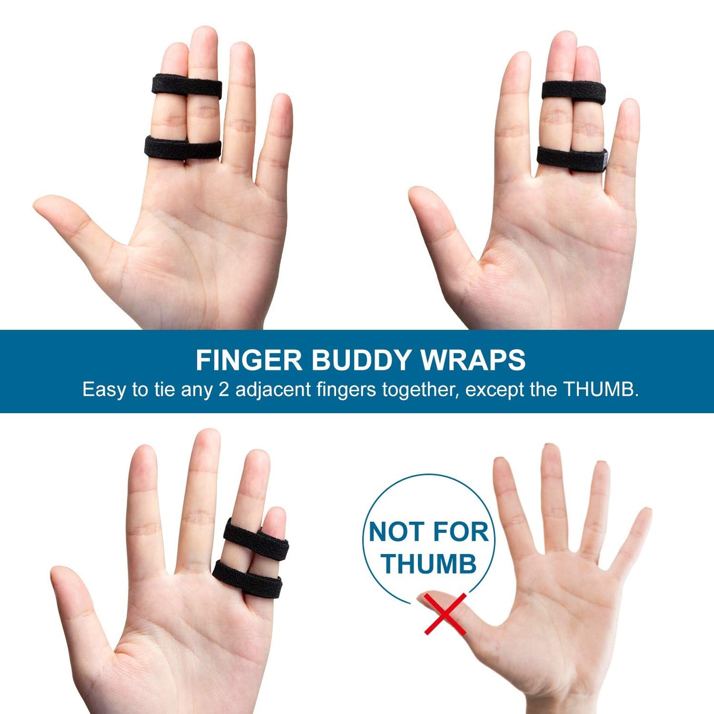 Finger Buddy Wraps, 6 PCS Finger Loops Tapes for Broken, Jammed, Swollen Finger or Dislocated Joint, Splints Brace for Pinky Ring Middle Index Trigger Finger, Toe Strap Bandage