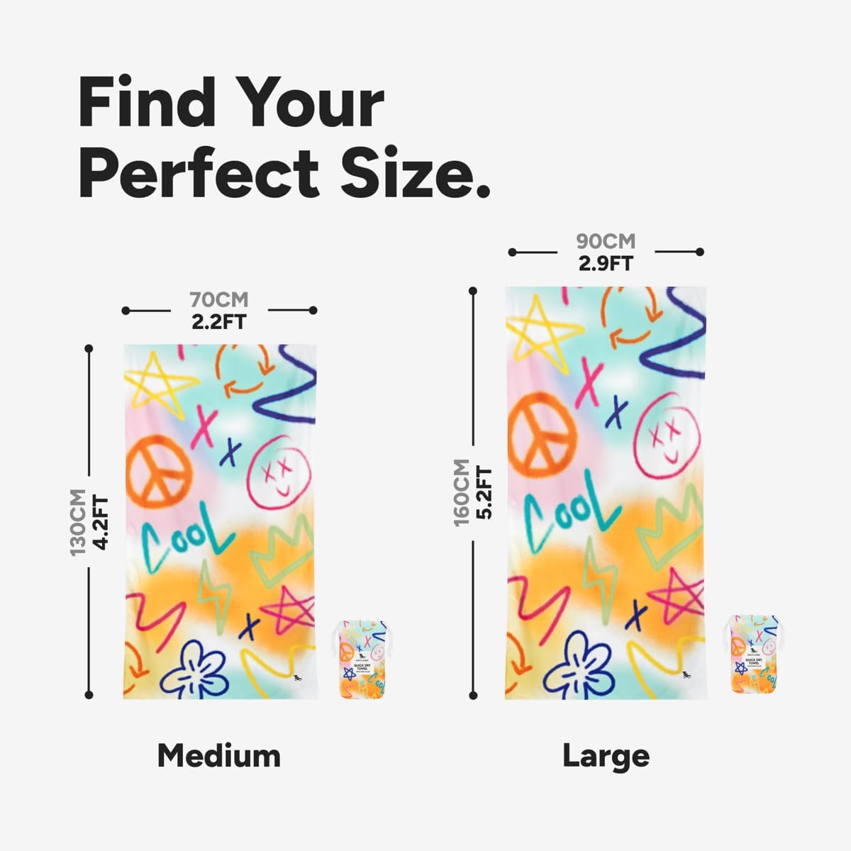 Dock & Bay Beach Towel - Quick Dry, Sand Free - Compact, Lightweight - 100% Recycled - Includes Bag - Sand to Streets - Large (160x90cm, 63x35)