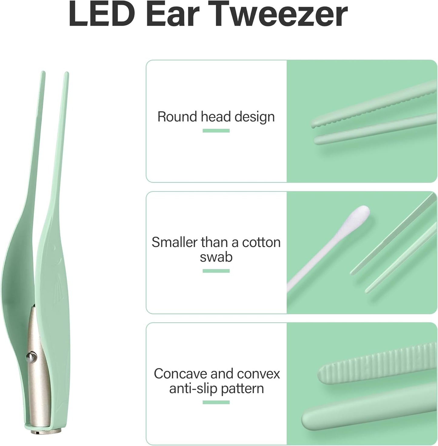 POZILAN Ear Cleaning Kit with LED Light - 15 Pack Ear Wax Removal Kit for Kids and Adults, Earwax Spoon Digger & Tweezers for Ear Cleaning Tool Present Set（Green）