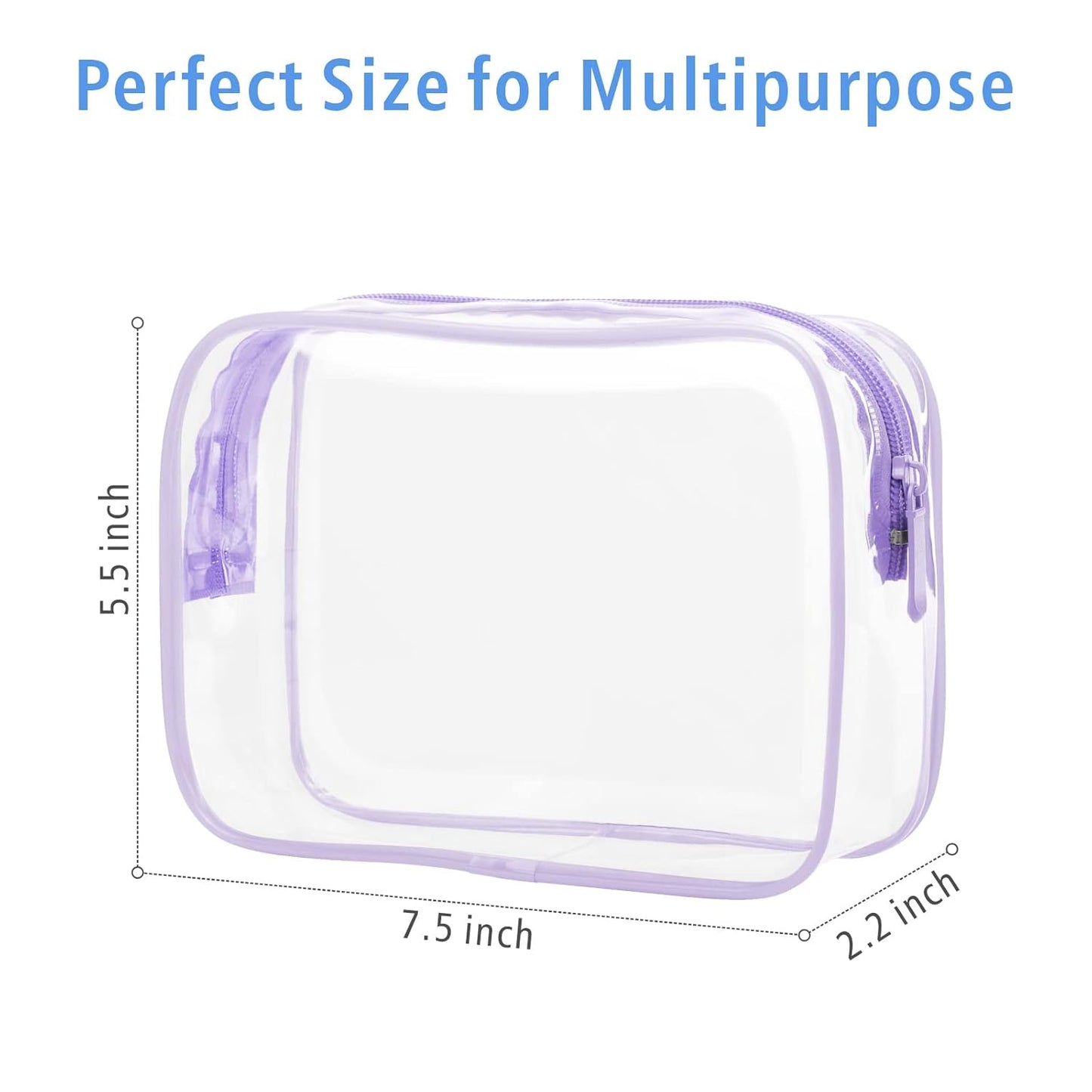 PACKISM Clear Toiletry Bag - 3 Pack Quart Size TSA Approved Toiletry Bag, Travel Makeup Cosmetic Bag for Women Men, Carry on Airport Airline Compliant Bag, Purple