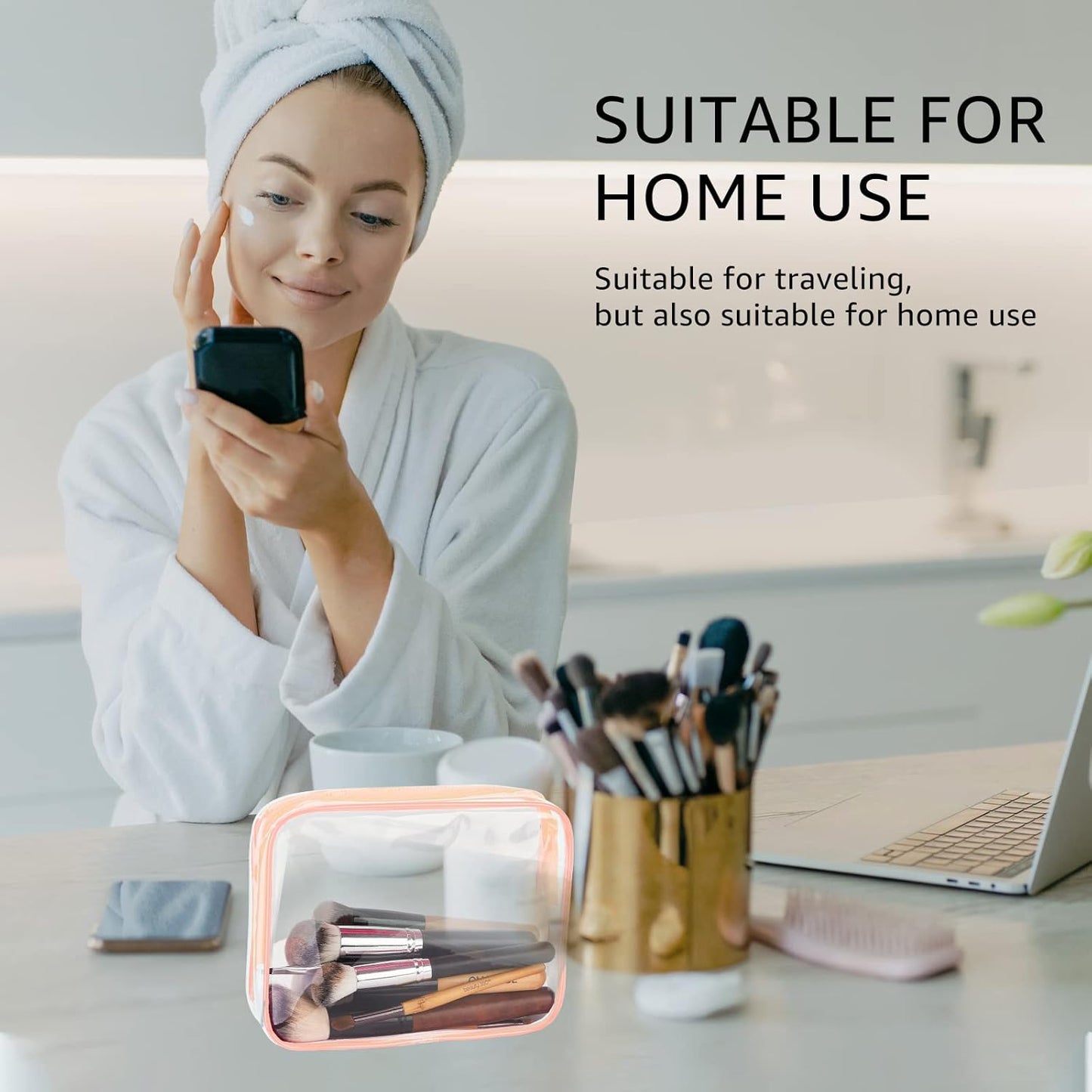 5Pcs Crystal Clear PVC Travel Toiletry Bag Kit for Women Men, Waterproof Vinyl Packing Organizer Storage Bags with Zipper Handle Straps, Cosmetic Pouch Carry on Airport Airline Compliant Bag Handbag