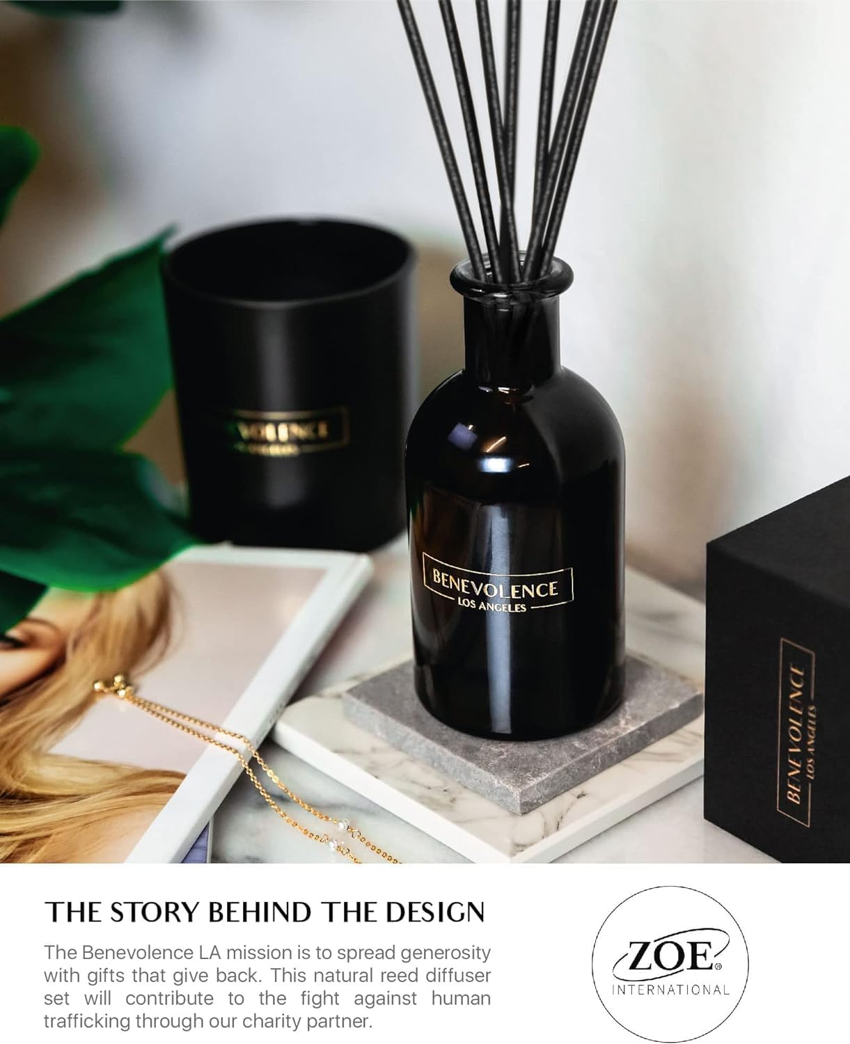 Benevolence LA Reed Diffusers for Home, Bergamot & Jasmine Relaxing Fragrance | Aromatherapy Reed Diffuser Sticks with Gift Box, Scented Sticks for Bathroom | Home Décor