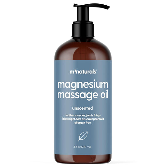 Magnesium Massage Oil for Sore Muscles, Feet, Joints and Leg Cramps, Helps with Sleeping and Post-Workout Recovery, for Sensitive Skin, 8 fl oz by M3 Naturals