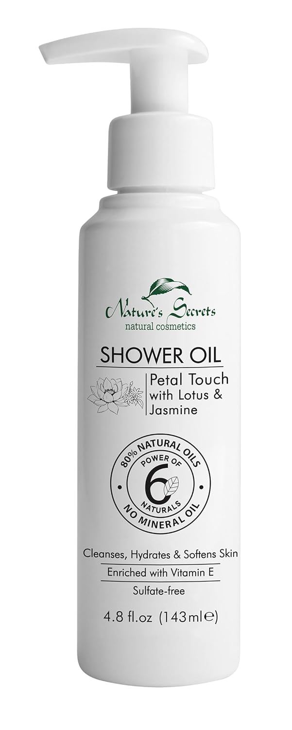 Sweet Almond Cleansing & Softening Shower Oil. Oil-to-Milky Lather. Sulfate-Free. With Jasmine & Lotus. No Mineral Oil. For Dry & Extra Dry Skin. For Softer, Smoother & Nourished Skin.