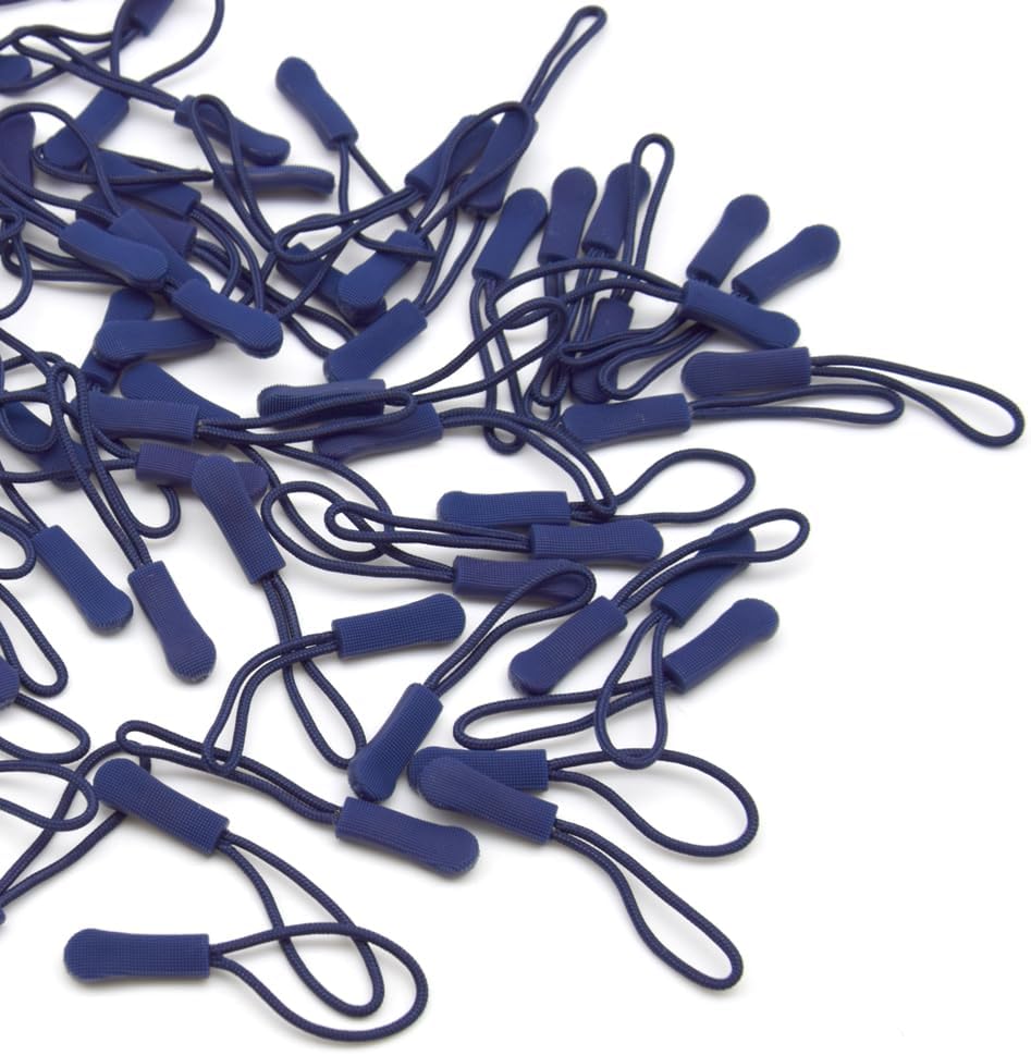 Ruidee 50 Pieces Zipper Pulls Zipper Tabs Zipper Pull Cord Extender Replacement Zipper Pulls for Backpacks, Jackets, Luggage, Purses, Handbags（Navy Blue）