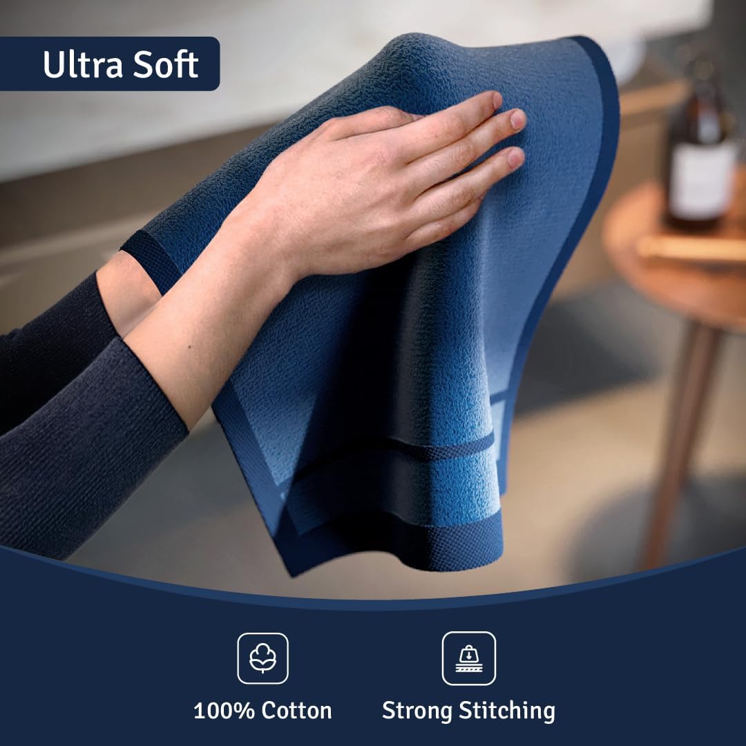 Cotton Fingertip Towels Set Blue - 4 Pack - 11 x 18 Inches Decorative Small Extra-Absorbent and Soft Terry Towel for Bathroom - Powder Room, Guest and Housewarming Gift (Navy Blue)