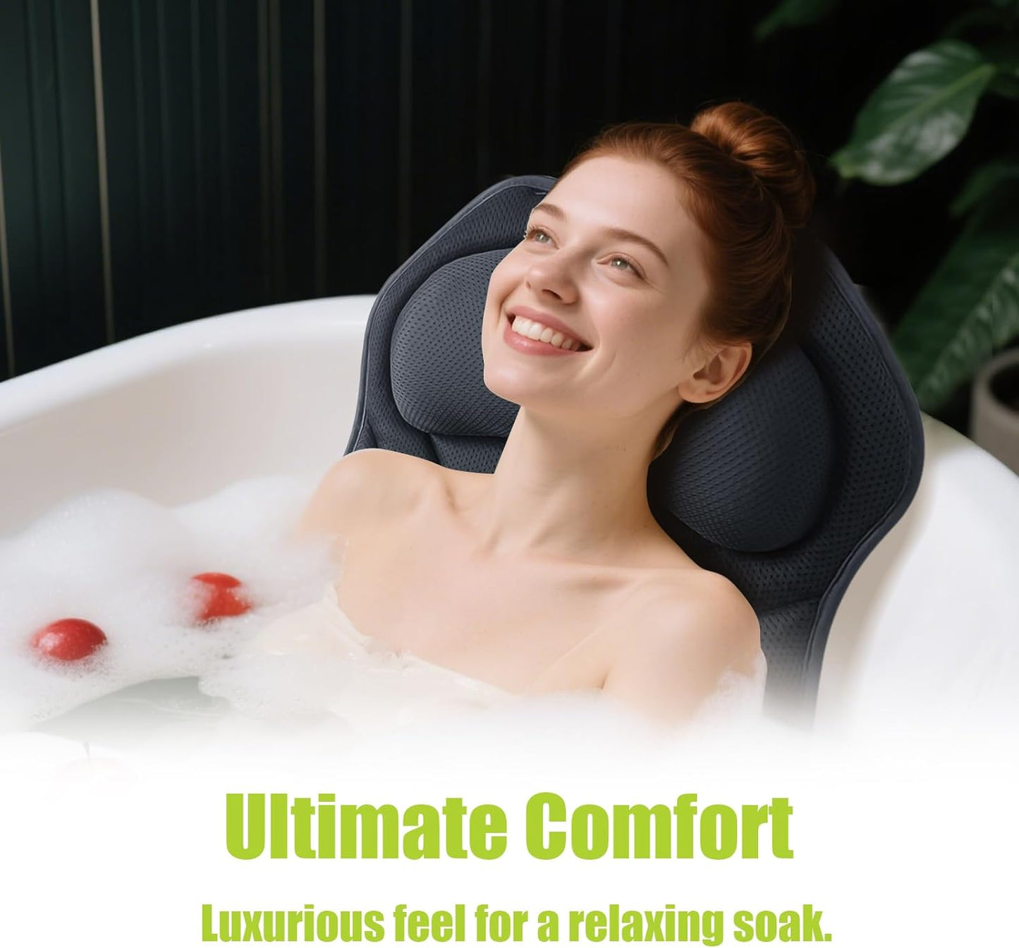Full Body Bath Pillow for Tub - Extra Long & Thick Tub Pillow with Head, Back & Lumbar Support, 168 Non-Slip Suction Cups, Soft 5D Mesh Spa Cushion, Fits All Tubs-Gift for Soaking(Gray)