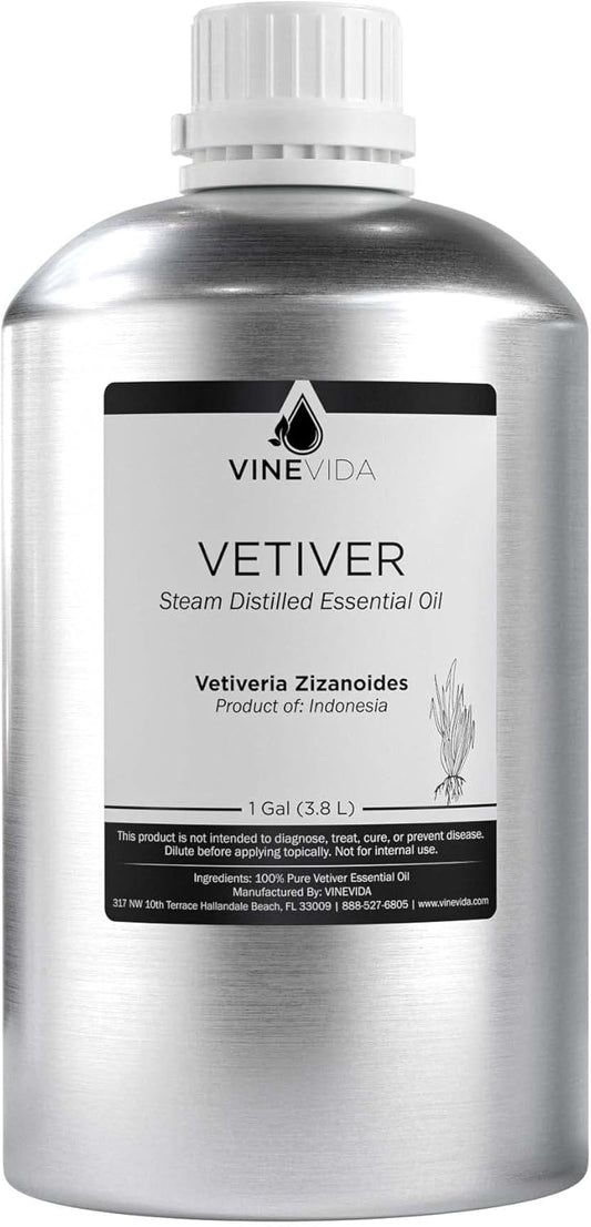 VINEVIDA Vetiver Essential Oil - Gallon Vetiver Oil Undiluted - Bulk Gallon Essential Oil for Soap Making Safe for Skin - DIY Candle Scents for Candlemaking Scents - 8 lbs Vetiver Oil