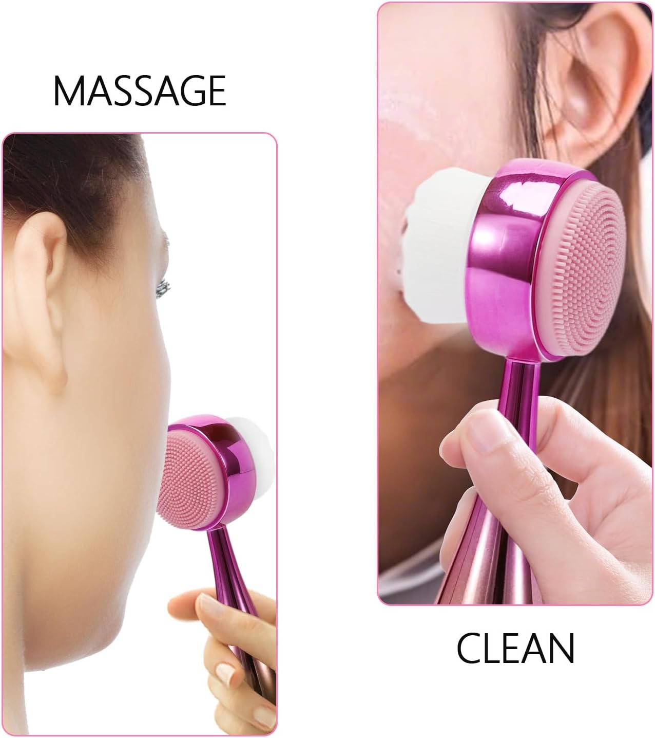 Face Brush 2 in 1, Facial Cleansing Brush Double Sides, Facial Exfoliation Scrub Brush Silicone Manual Face Scrubber Brush for Gentle Deep Pore Cleansing, Skincare (Gold, 2 Pack)