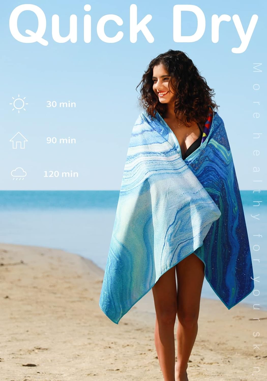 Microfiber Lightweight Thin Beach Towel Sand Free Quick Dry Compact Towels for Swimming Pool Camping Beach Accessories Large Easy Pack Travel Things for Vacation Essentials Gift Adult 32*71 Inch