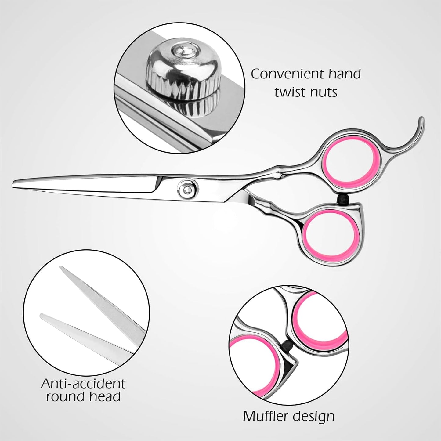 Professional Home Hair Cutting Kit - Quality Home Haircutting Scissors Barber/Salon/Home Thinning Shears Kit with Comb and Case for Men and Women (Pink)