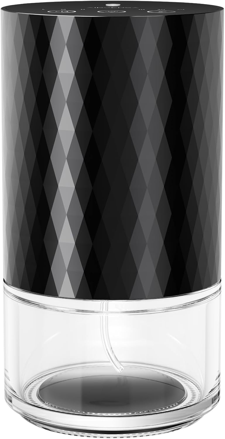 Airversa Waterless Diffuser Essential Oil 100mL Capacity Scent Air Machine for Home Aromatherapy Premium Metal Nebulizer Battery Operated 3 Mist Settings 3 Countdown Timers Color Light AN5(Black)