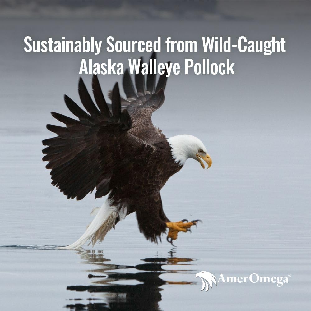 AmerOmega Triglyceride Omega-3 Fish Oil for Heart Health Support - Wild-Caught Alaskan Walleye Pollock - American-Sourced, American-Made - Non-GMO, Gluten-Free & Dairy-Free - 60 Softgels