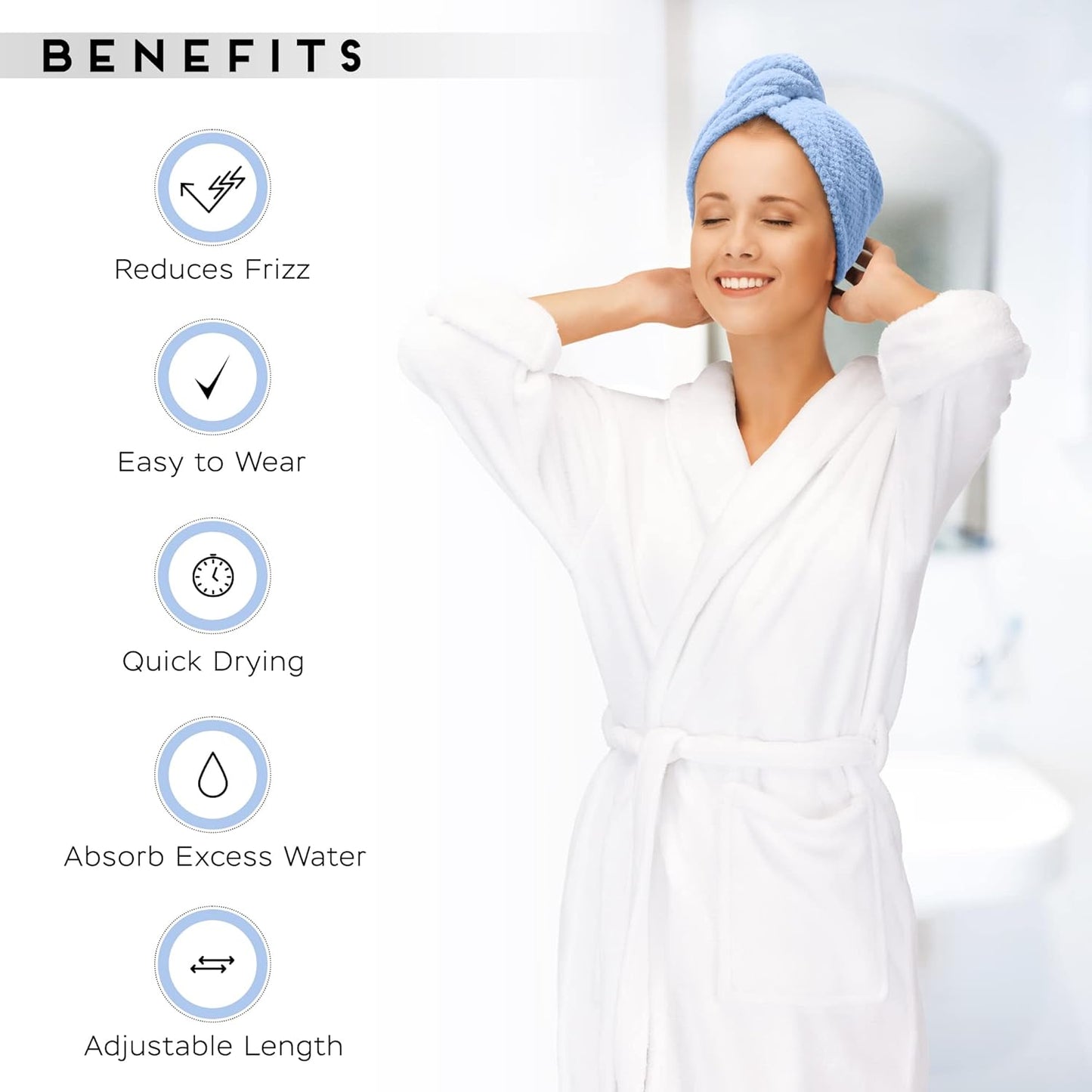 2 Pack Microfiber Hair Towel Wrap for Women, Anti Frizz Quick Drying Hair Turban for All Hair Style, Absorbent and Lightweight (Blue)