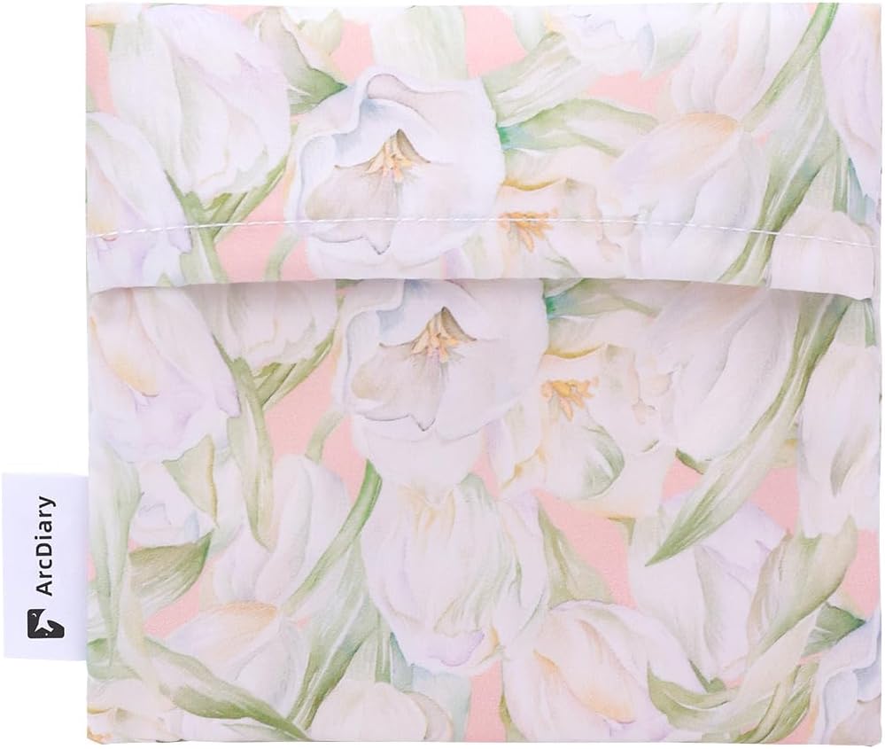 Period Bag for Teen Aged Girls, Portable Sanitary Pad Storage Bag for Teen Pads/Sanitary Napkins/Small Tampons, Feminine Menstrual Cup Pouch (French Tulips)