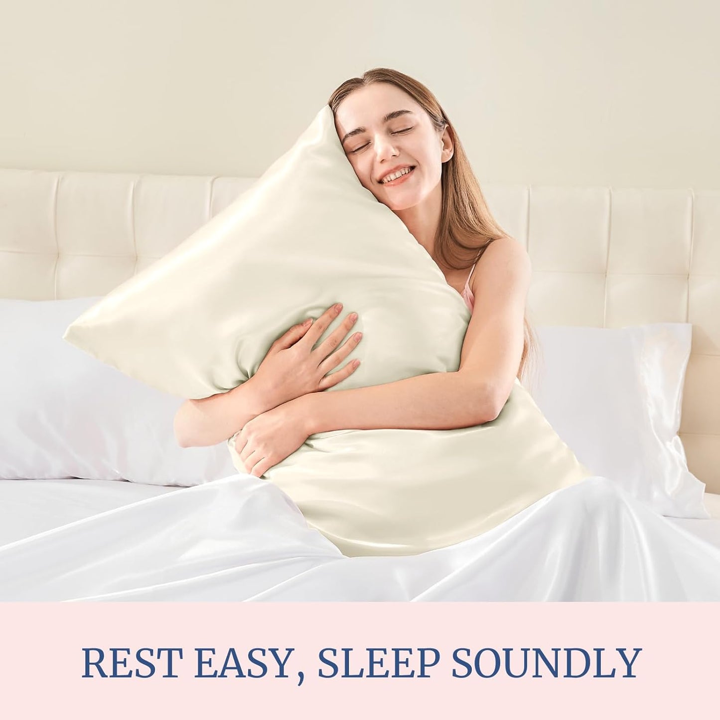 BEDELITE Satin Pillowcase for Hair and Skin, Super Soft Similar to Silk Pillow Cases 4 Pack with Envelope Closure, Cooling Pillowcases for Women Men (20"x26" Standard Size, Beige)