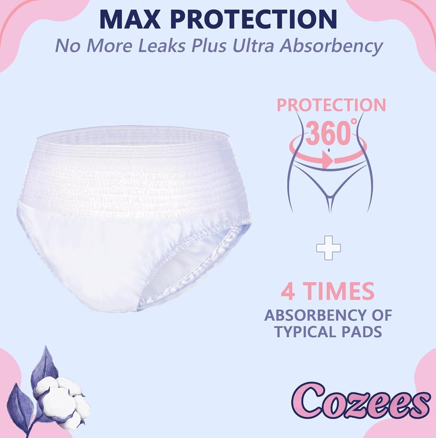 Cozees Disposable Period Underwear for Women, Menstrual and Postpartum High Absorbency, Cotton Covered Comfort, Made in USA (9 Count, XX-Large)
