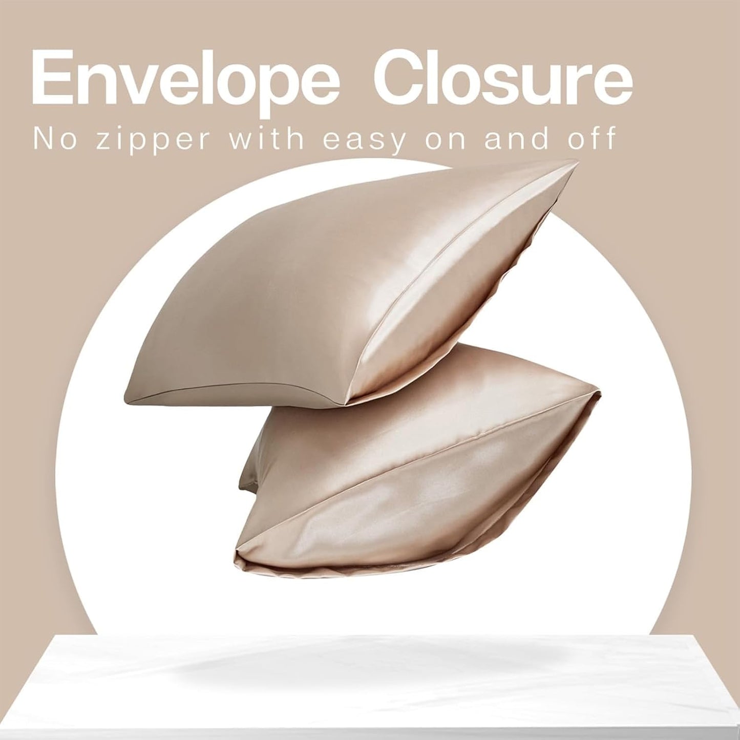 MR&HM Satin Pillowcase for Hair and Skin, Silk Satin Pillowcase 2 Pack, King Size Pillow Cases Set of 2, Silky Pillow Cover with Envelope Closure (20x36, Champagne)