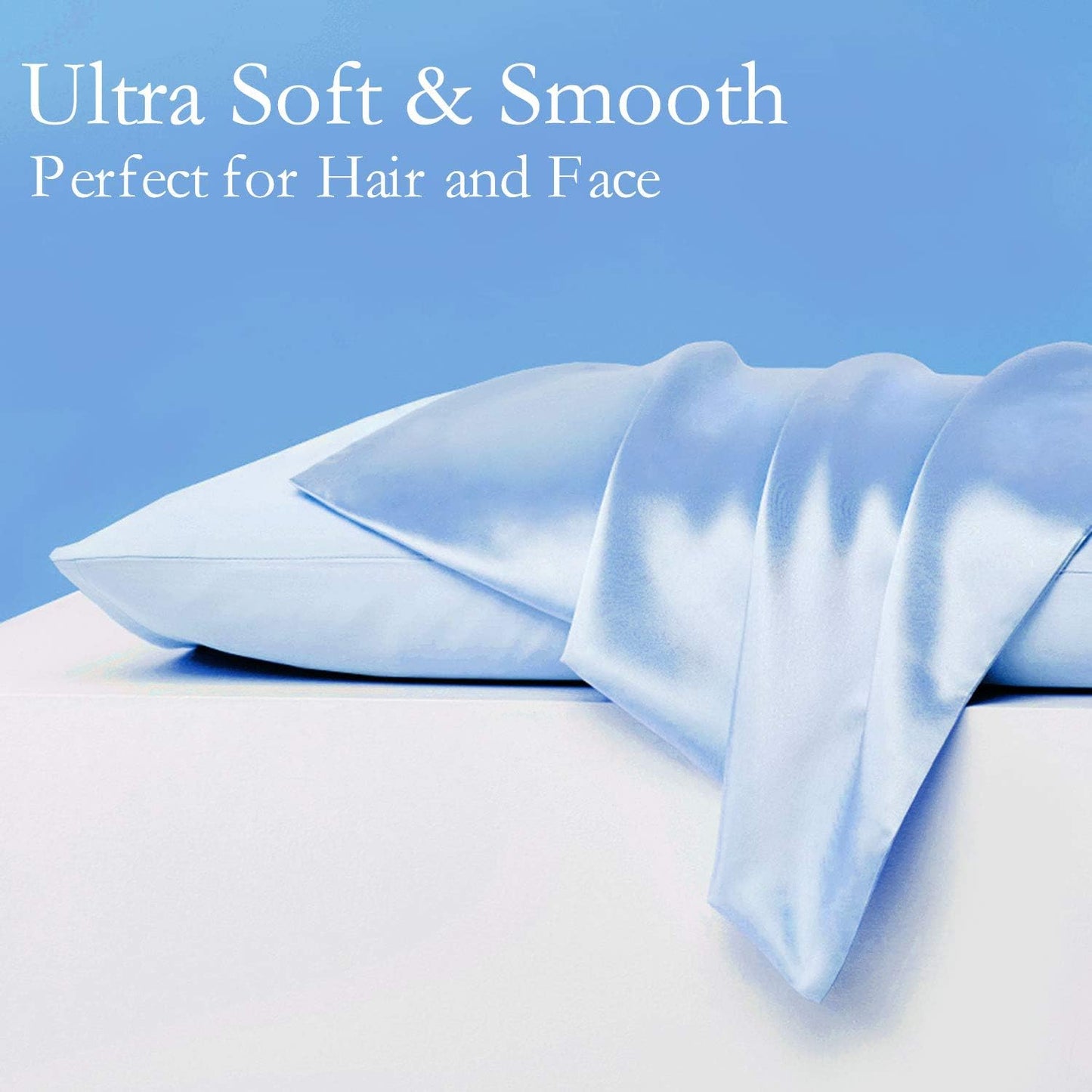 Silk Pillowcase for Hair and Skin 2 Pack 100% Mulberry Silk Bed Pillowcase Hypoallergenic Soft Breathable Both Sides Silk Pillow Case with Hidden Zipper, Pillow Cases (Standard, Blue)