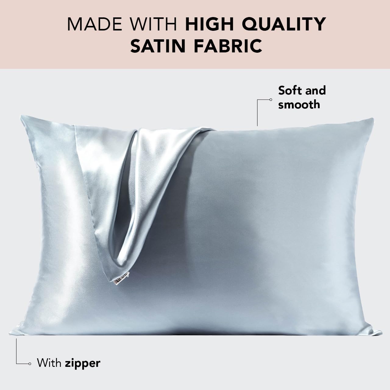 Kitsch Satin Pillowcase, Softer Than Silk Pillow Cases King, Cooling Pillow Covers, Satin Pillowcase with Zipper for Hair, Skin & Quality Sleep, Wrinkle-Free & Smooth, King Size 19"x36", Haze Blue