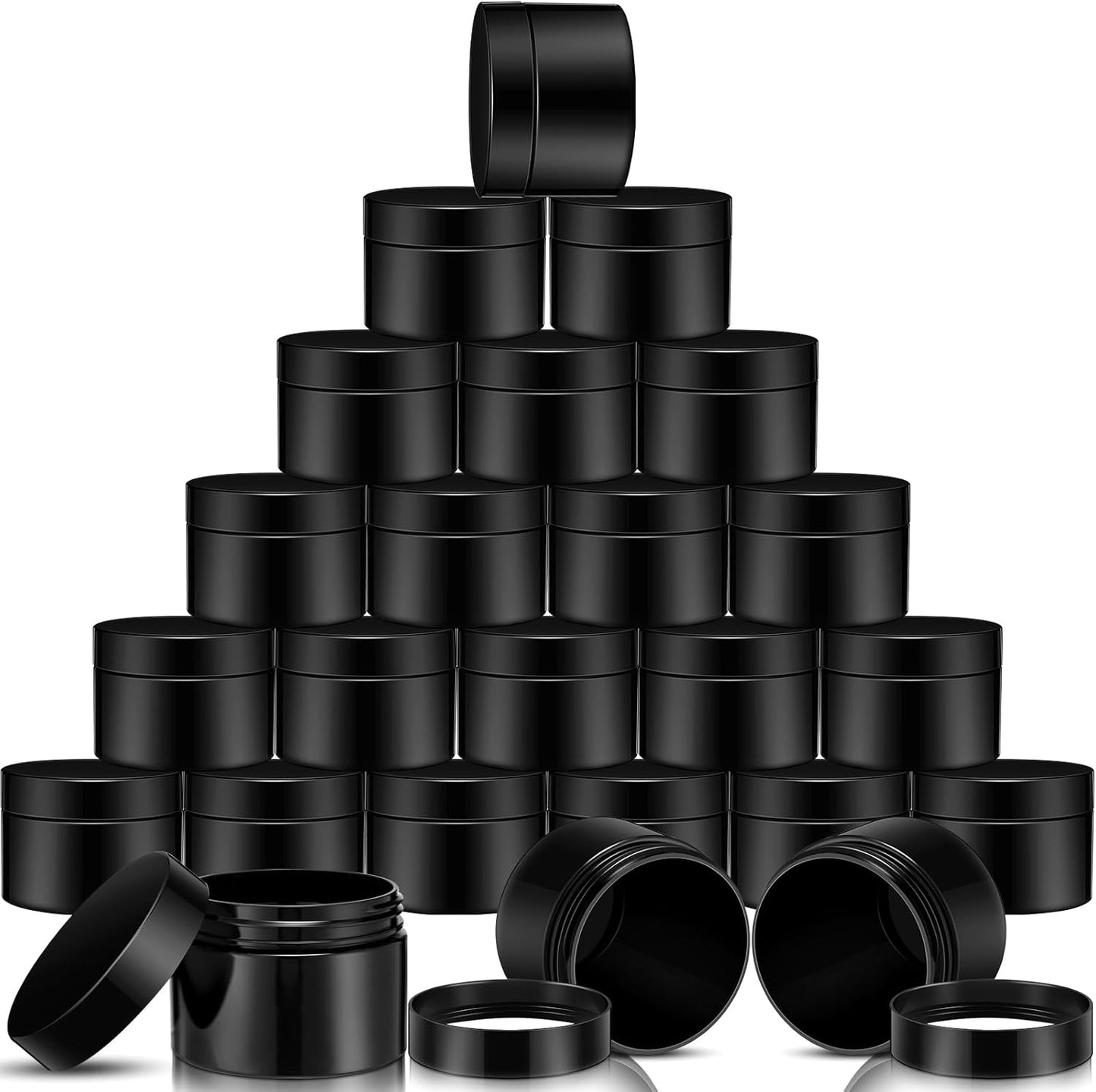 SATINIOR 12 Pack 32 oz Plastic Container Jars with Lids Round Clear Travel Cosmetic Container Slime Jar for Toiletries, Lotion, Cream, Ointment, Makeup, Rhinestone, Sample, Kitchen Storage(Pure Black)