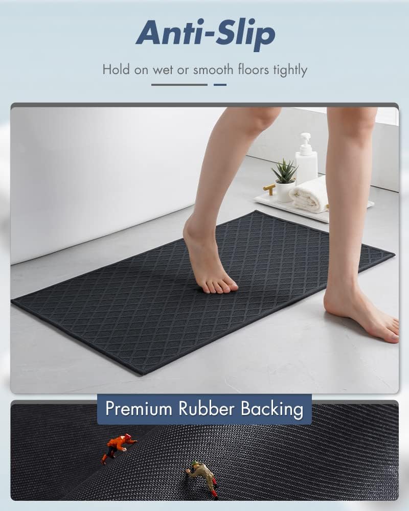 AMOAMI Ultra Thin Bathroom Rugs, Rubber Backed Bath Mats for Bathroom Non Slip, Absorbent Bathroom Mat for Floor, Shower, Sink(20"x 32", Black)