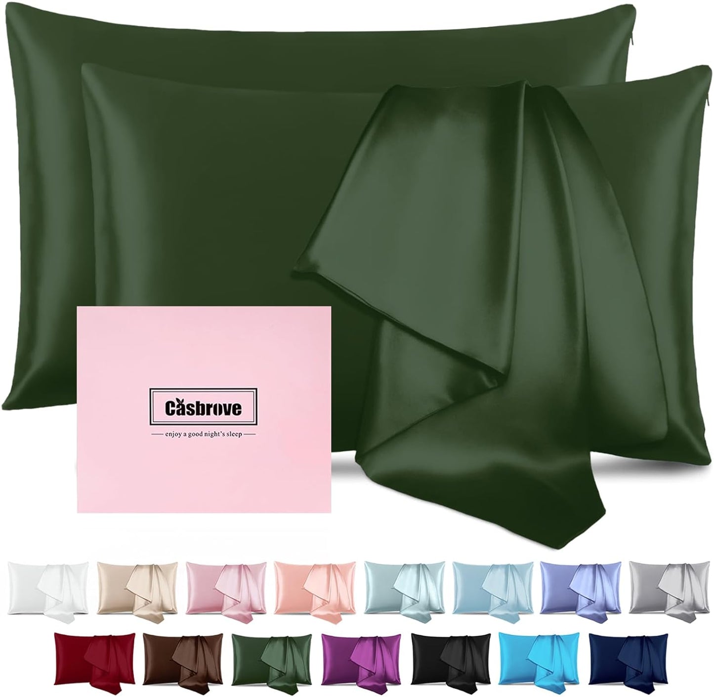 Silk Pillow Cases 2 Pack Mulberry Silk Pillow Cases Soft Breathable Both Sided Natural Silk Pillowcase with Zipper Beauty Sleep Silk Pillow Cases for Gift(King,Green)