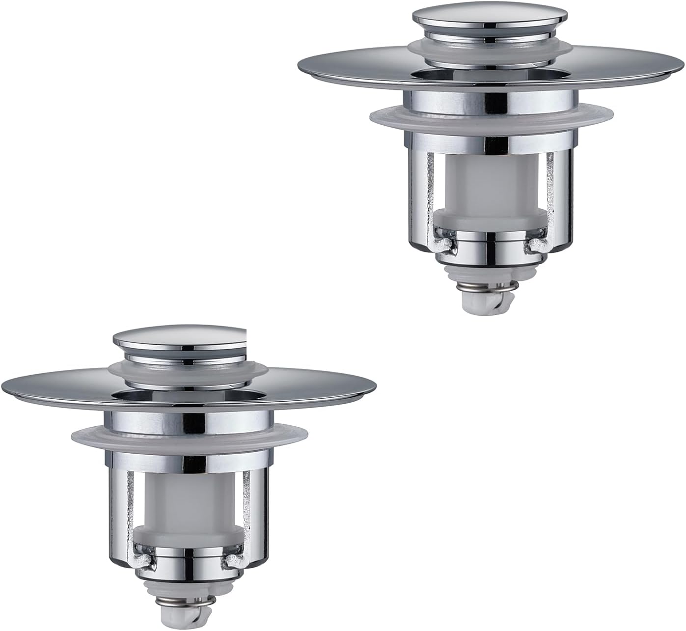 Universal 2 in 1Bathroom Sink Stopper, 2 Pack Pop Up Bathroom Sink Drain Strainer for 1.06"-1.65" Basin Drain Holes, Anti Clogging Drain Filter(Chrome Silver)