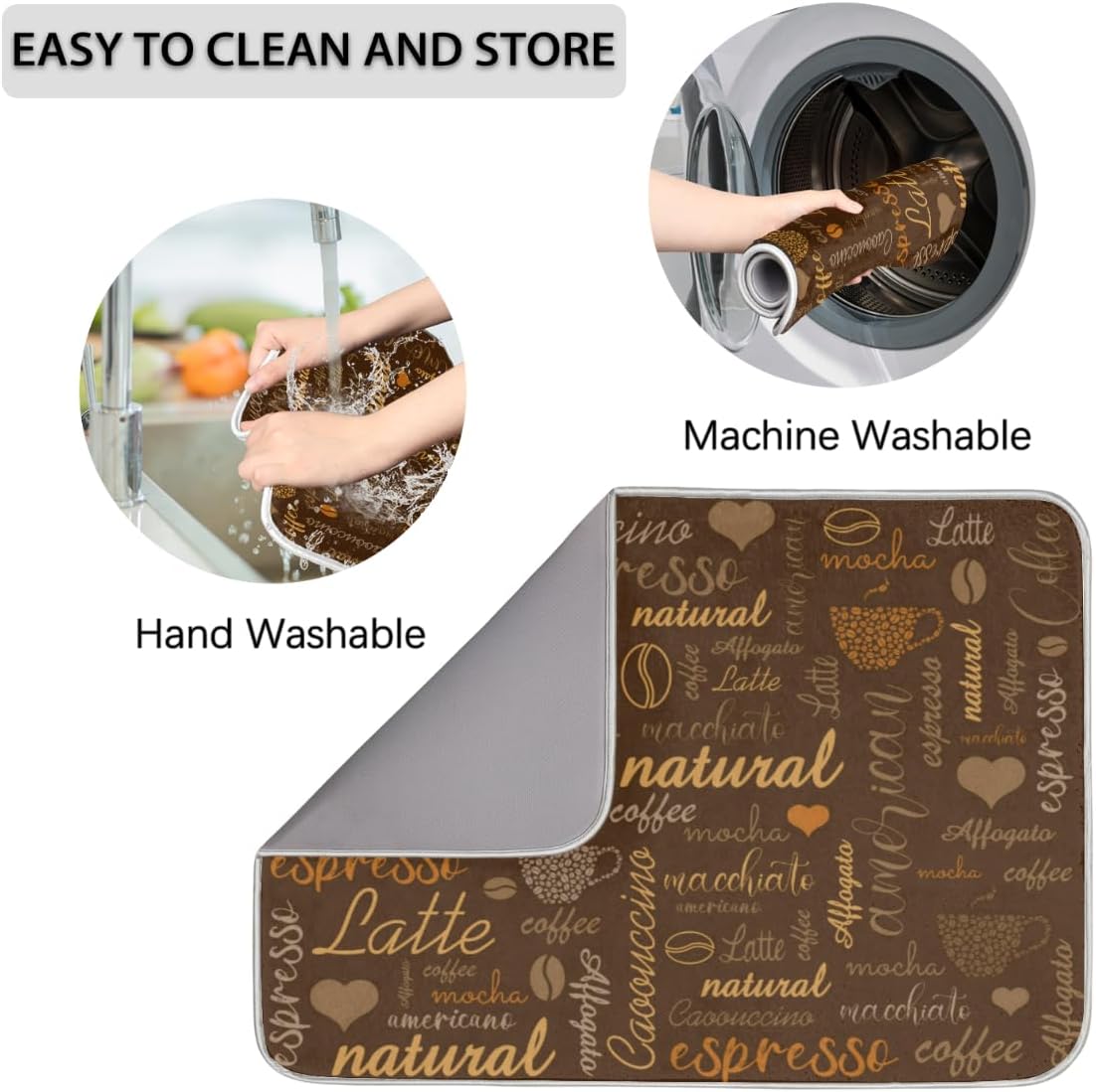 Hexteria Coffee Dish Drying Mat - Countertop Mat, Quick Drying, 18"x24", Brown