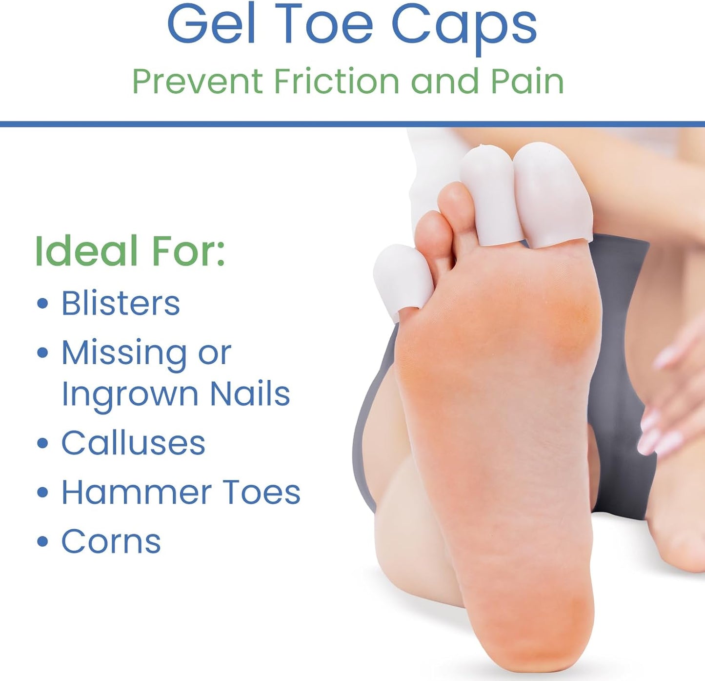 ViveSole Soft Gel Toe Protectors for Men & Women- Toe Caps for Foot Pain Relief - Flexible Cushion Sleeves for for Blisters, Ingrown Toenails, Hammer Toes, Corns, Calluses, Blisters (Variety Pack)