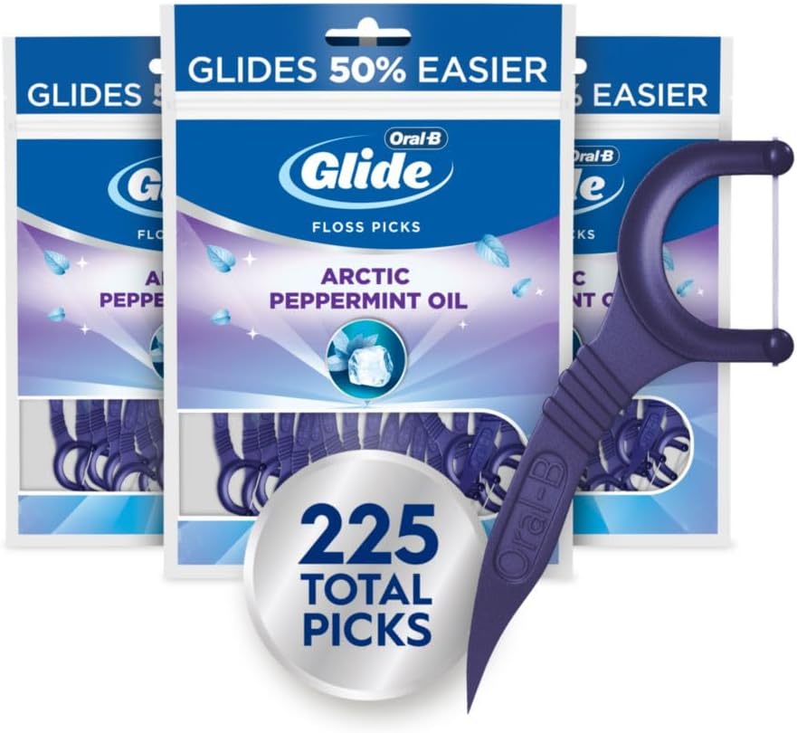 Oral-B Glide Peppermint Dental Floss Picks with Arctic Peppermint Oil Flavor, 75 Count, Pack of 3