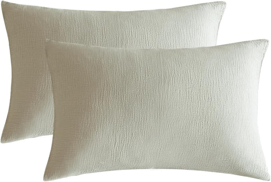 SE SOFTEXLY Muslin Pillowcases King Size 100% Cotton, 2 Pack Linen Like Pillow Shams with Envelope Closure, Ultral Soft and Breathable Pillow Case Covers, Smoky-Green, 20" X 36", No Filling