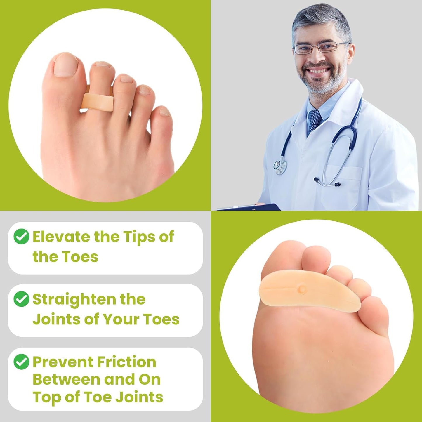 Bukihome Hammertoe Corrector Gel Toe Straighteners - 12 pcs Support Crest for Women & Men - Realign Bent, Crooked, Curled, Claw, Hammer Toes - Beige,Single Loop