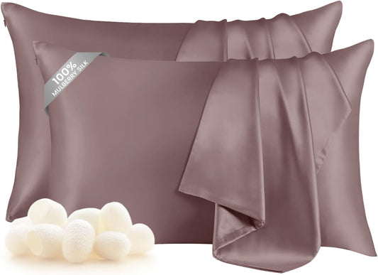 THXSILK Set of 2 Mulberry Silk Pillowcases for Hair and Skin with Hidden Zipper, Both Side Real Mulberry Silk, Hypoallergenic Pillowcase Pillow Covers(20inch x 36inch, King Size, Purple)