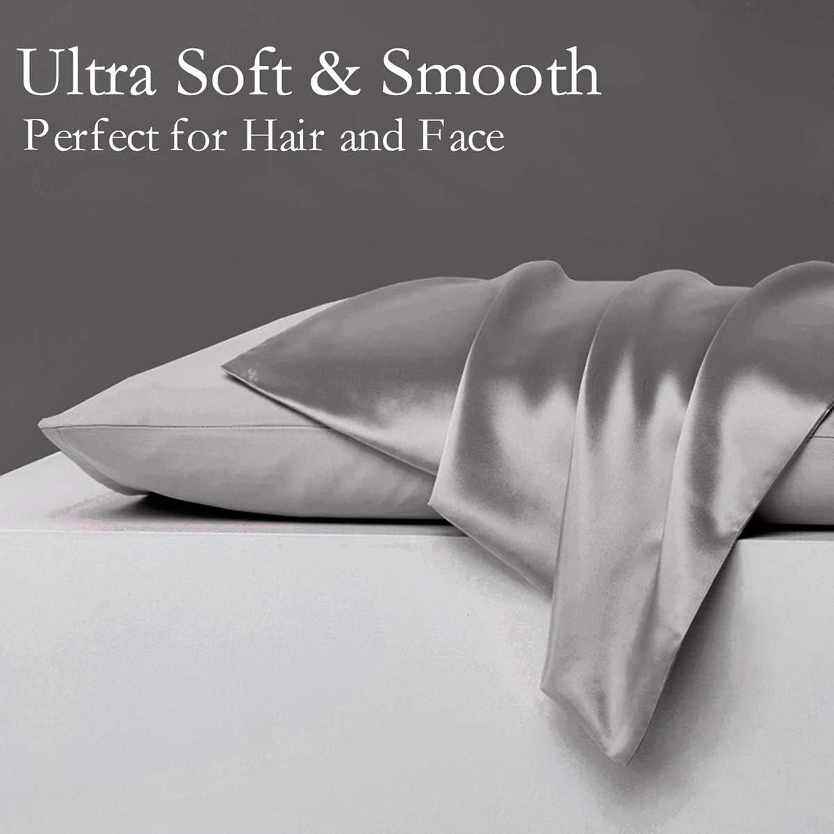 Silk Pillowcase for Hair and Skin 2 Pack 100% Mulberry Silk Bed Pillowcase Hypoallergenic Soft Breathable Both Sides Silk Pillow Case with Hidden Zipper, King Size Pillow Cases (Grey)