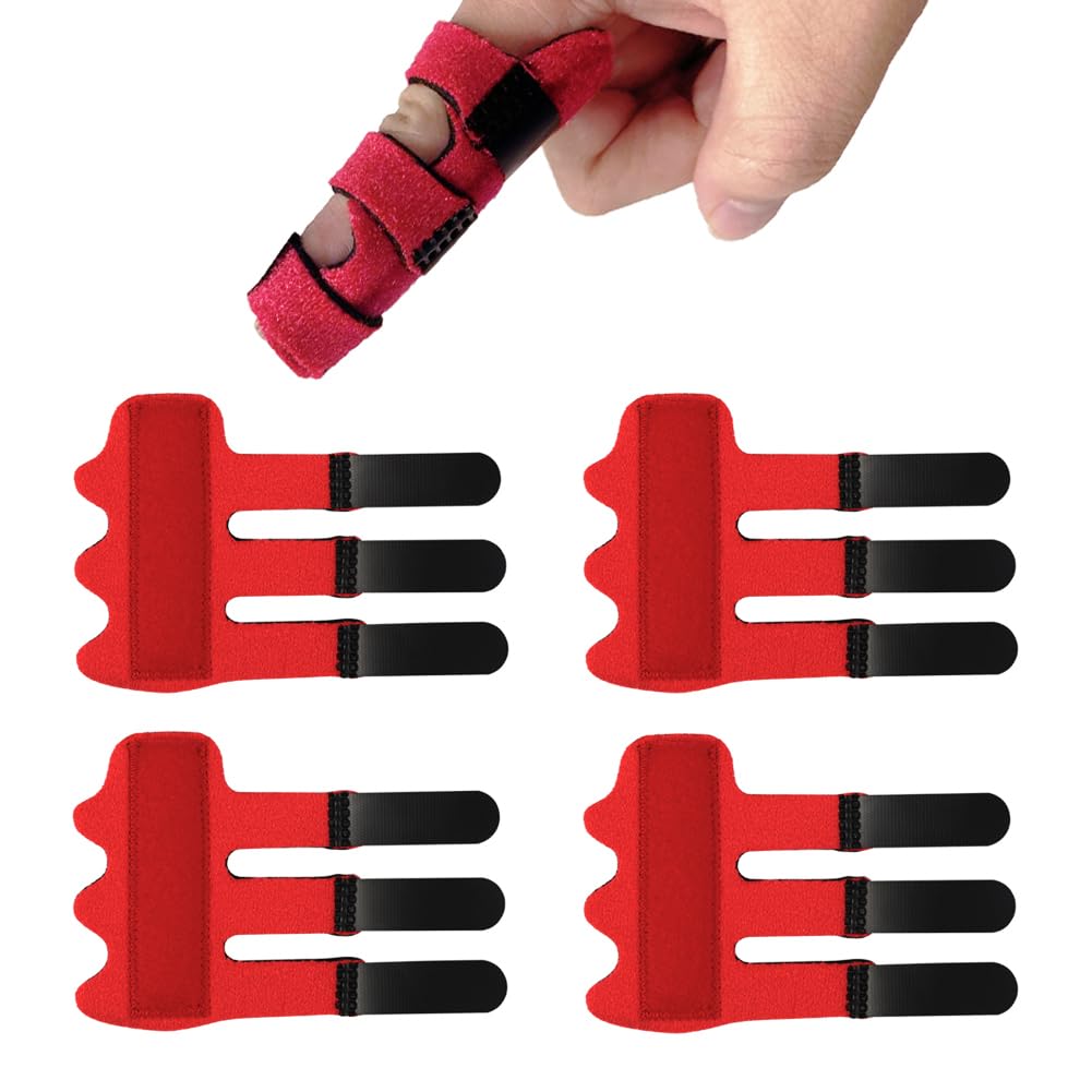 Upgraded Finger Splints (4Pcs), Trigger Finger Splint Finger Brace with 3 Fixing Strap for Mallet Finger, Broken Finger Protector, Knuckle Immobilization, Straightening Support, Arthritis Pain Relief