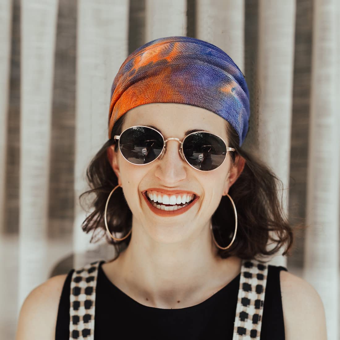 Wide Boho Headbands for Women Fashion Knotted Headband Yoga Workout Hair Accessories African Head Wrap Orange Tie Dye 4 Pack