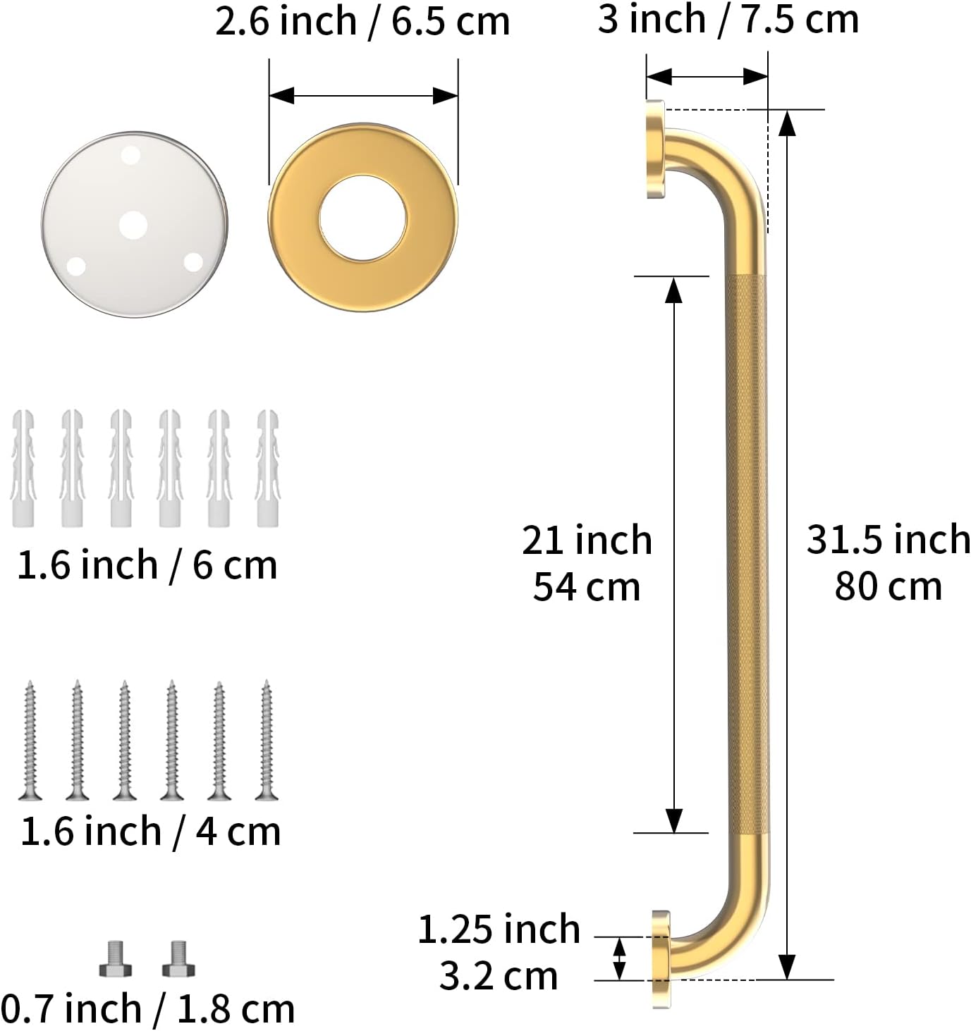 32 Inch Anti Slip Shower Grab Gold, Munzong Bathroom Grab Bar, Knurled Bathroom Balance Bar,Safety Hand Rail Support Handicap Elderly Injury Senior Assist Bath Handle