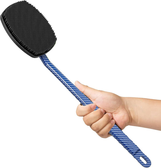 New Camo Fiber-Blue Silicone Back Scrubber for Shower,Back Shower Brush with Long Handle Back Scrubber for Men and Women