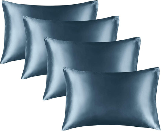 BEDELITE Satin Pillowcase for Hair and Skin, Super Soft Similar to Silk Pillow Cases 4 Pack with Envelope Closure, Cooling Pillowcases for Women Men (20"x30" Queen Size, Bluesteel)