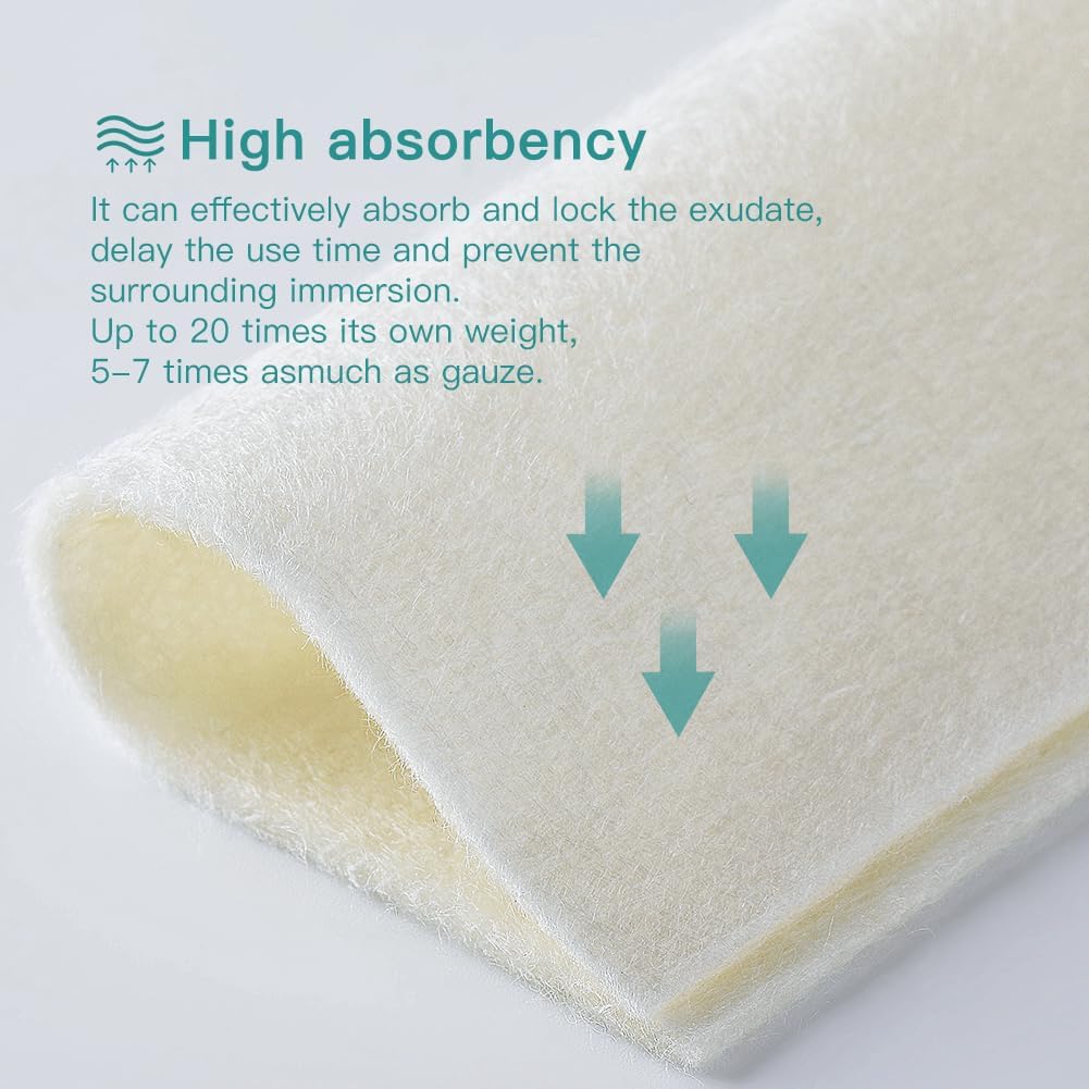 Dimora Calcium Alginate Wound Dressing, 4'' x 4'' Patches,10 Individual Sterile Pads, Soft and Highly Absorbent Dressing Gauze, Non-Stick Padding