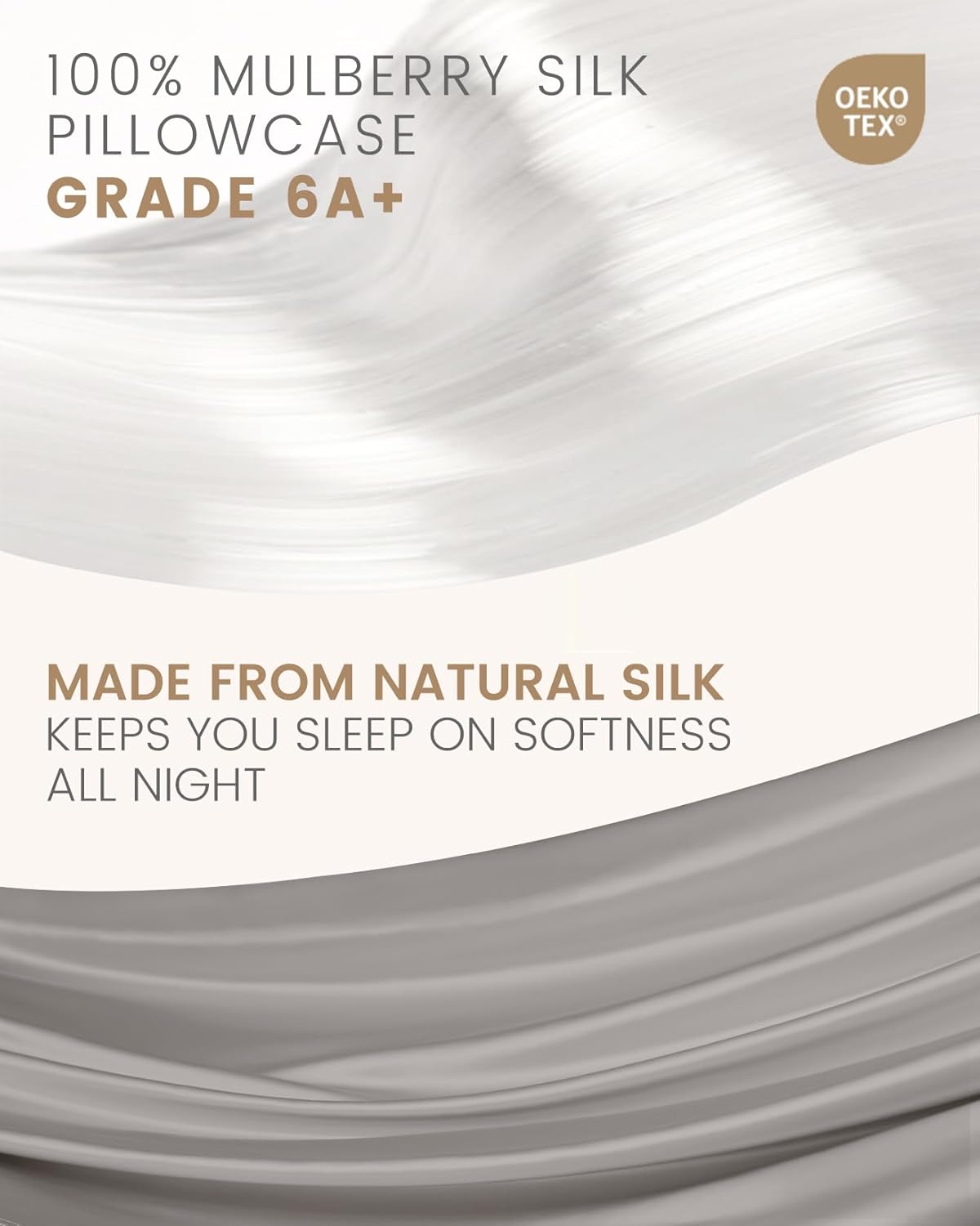 THXSILK Set of 2 100% Natural Mulberry Silk Pillowcase for Hair and Skin, 19 Momme Pillowcases with Hidden Zipper, Soft Breathable Smooth Both Sided Silk Pillow Cover(Standard 20“x26, Grey)