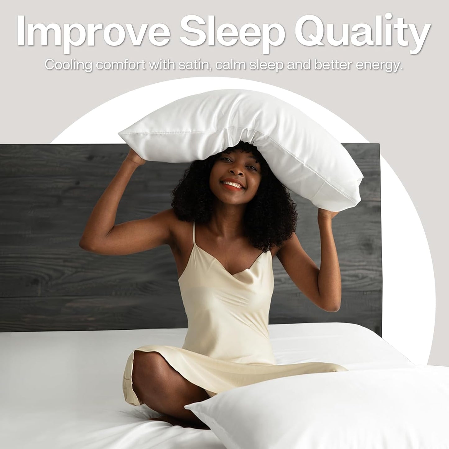 MR&HM Satin Pillowcase for Hair and Skin, Silk Satin Pillowcase 2 Pack, King Size Pillow Cases Set of 2, Silky Pillow Cover with Envelope Closure (20x36, Ivory)