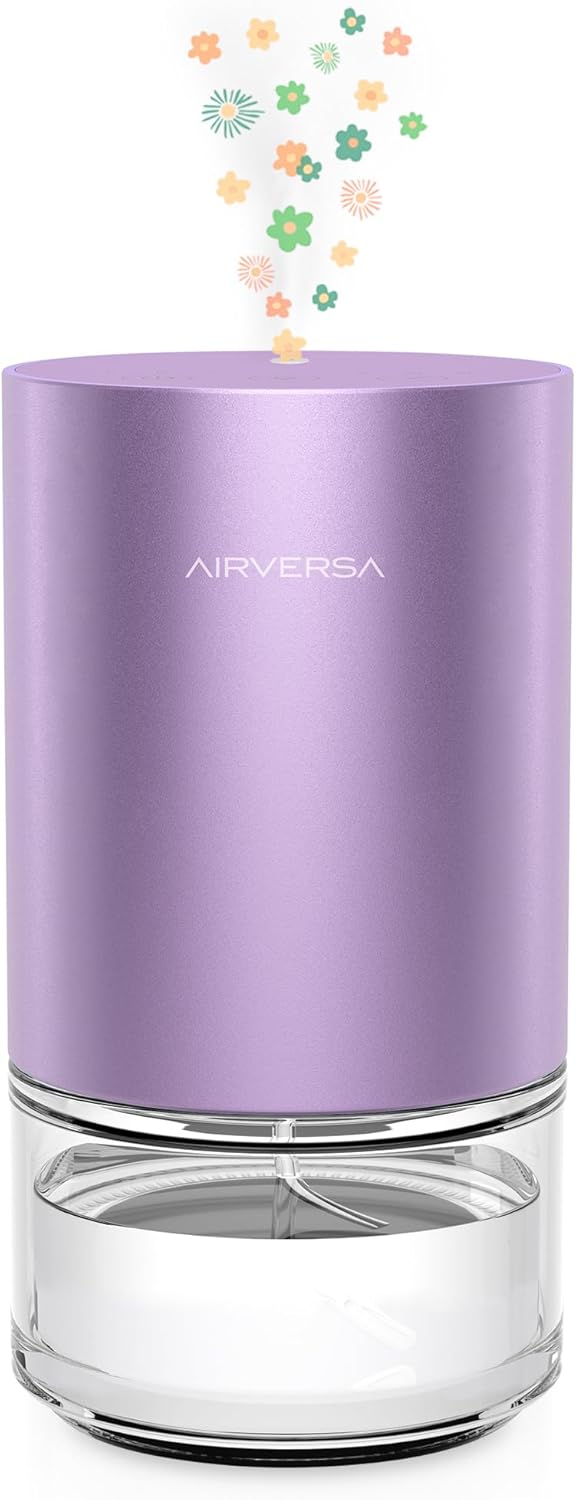Airversa Essential Oil Diffuser Waterless Aromatherapy Diffusers for Home Large Room, Bedroom, Car, Office, Desk, Battery Operated, Small Diffuser for Pure Scent, 100mL Capacity, AN9 (Lavender)