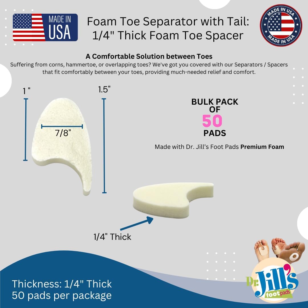 Dr. Jill's Foot Pads, YJ44-9070, Toe Separator Pad 1/4" Foam (50 Pack) with Tail