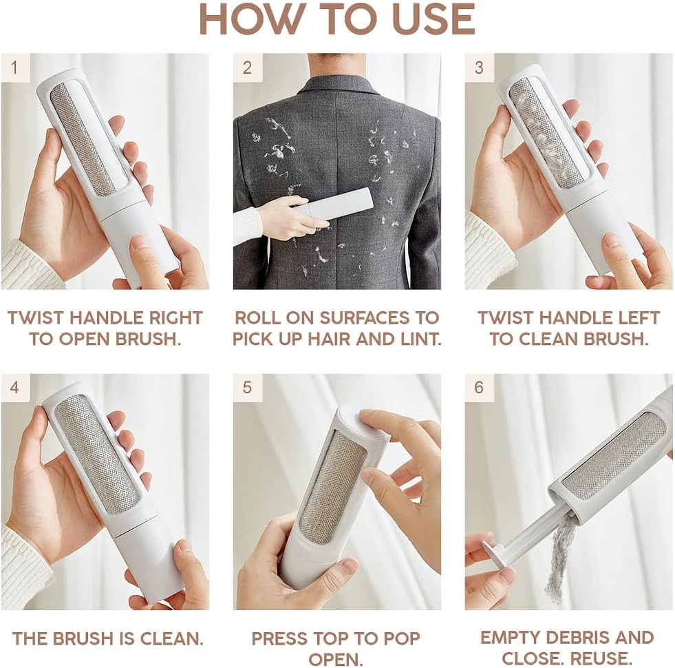 Reusable Lint Roller – Portable & Compact Pet Hair Remover for Clothes, Furniture & Car | Eco-Friendly, Washable & Durable (White)