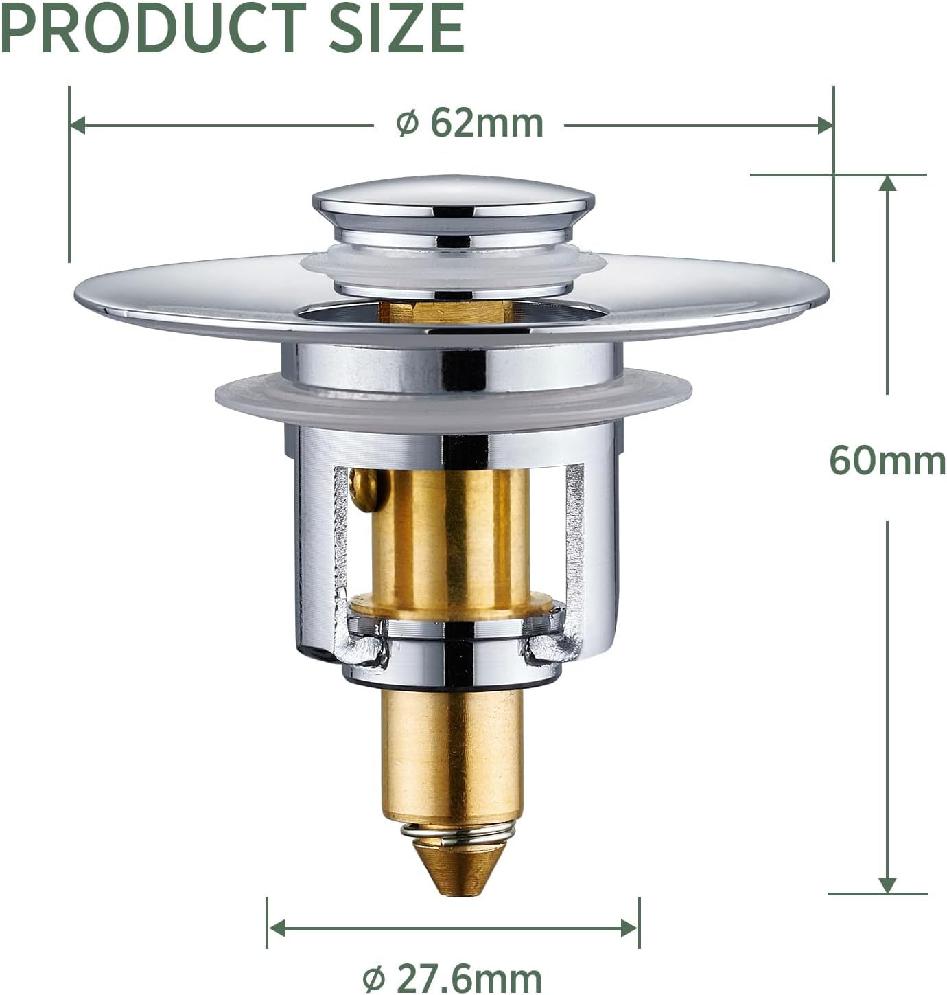 Universal Bathroom Sink Stopper - 2 Pack Chrome Silver Pop Up Drain Stopper for 1.06"-1.65" Basin Drain Holes,Anti Clogging Bathroom Sink Drain Strainers with Hair Catcher