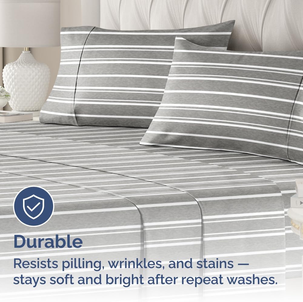 Queen Pillow Cases Set of 2 - Ultra Soft Hotel Quality Pillowcase Covers - Comfy, Cozy & Wrinkle Free - Shrinkage and Fade Resistant - Machine Washable Pillow Protectors - 2 Piece Set - Grey Stripes 3