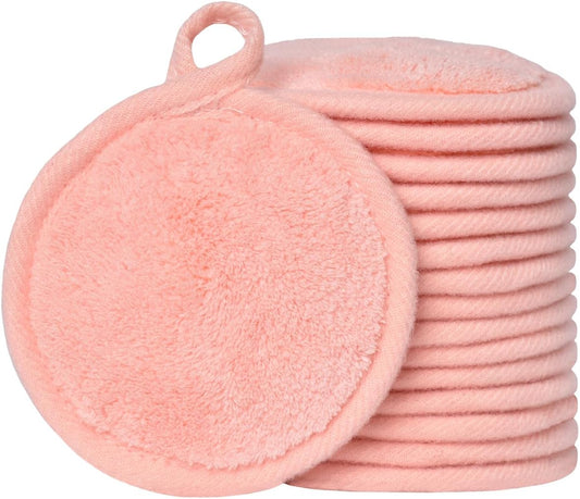 Reusable Makeup Remover Pads 16 Pack Microfiber Cleansing Facial Rounds Wipes Face, Eyes, Lips（3.5inch, coral）