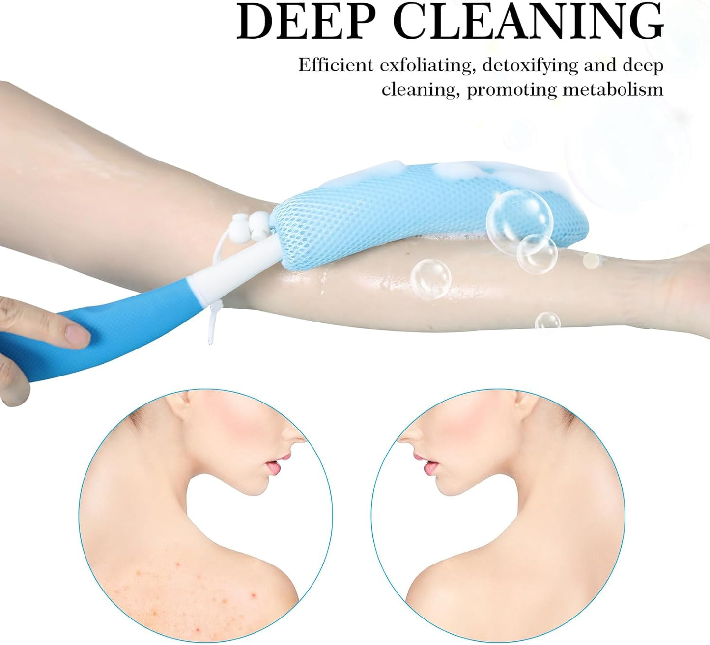 Long Handle Bath Brush Back Scrubber for Use in Shower,Dual-Sided Non Slip Shower Scrubber for Cleaning Body，Exfoliator Wet or Dry Brushing Bath Brush Long Handle for Shower (Green-Green)